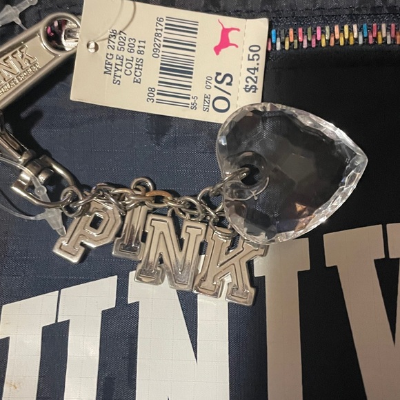 PINK Victoria's Secret Navy Backpack with White Logo and attached charm NEW - Picture 2 of 10